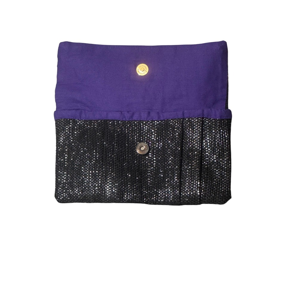 Black Beaded Clutch Bag Purple Gold Embroidered Boho Evening Bag Snap Closure - Picture 2 of 6